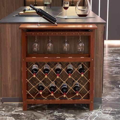 Rpuzonier Freestanding Wine Rack with Glass Holder