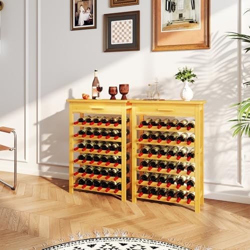 Kinbor 6-Tier Bamboo Wine Rack with Drawer 1