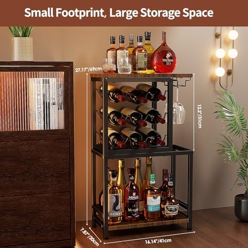 Nuovoware 3 Tier Wine Rack Tabletop with Glasses Holder BlackBrown