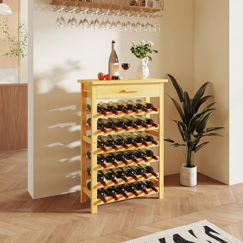 Kinbor 6-Tier Bamboo Wine Rack with Drawer 1
