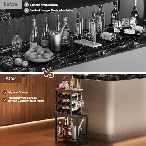 Nuovoware 3 Tier Wine Rack Tabletop with Glasses Holder BlackBrown