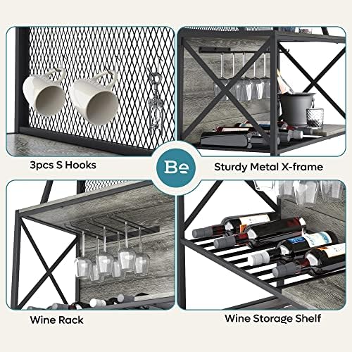 Bestier Freestanding Wine Rack Coffee Bar Table with Storage Gray