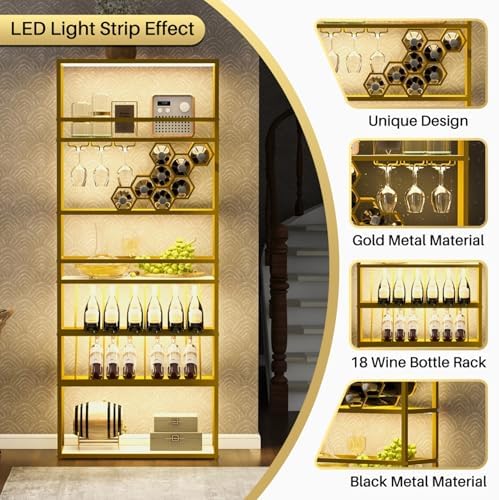 AiStarlink 7-Layer Wine Rack with LED Light and Glass Display 1
