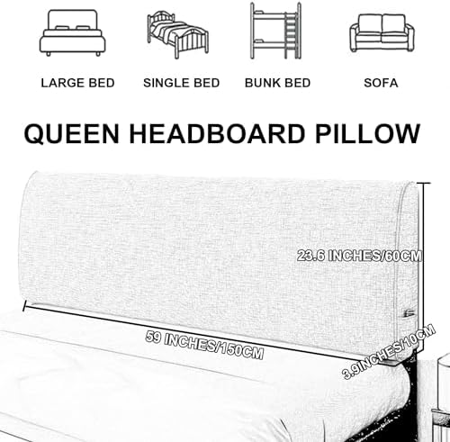 ZZYK Beige Linen Headboard Pillow 59 Queen Size 1