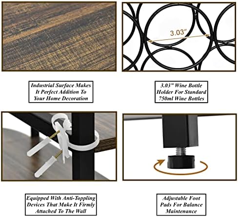 Freestanding 3 Tier Wine Rack with 4 Rows Glass Holder
