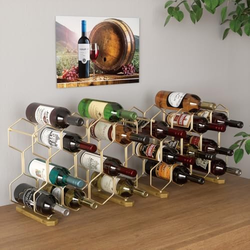 Buruis 14-Bottle Tabletop Wine Rack with Gold Base