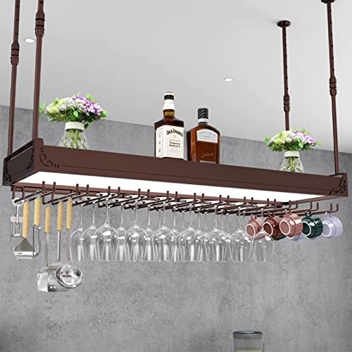 2-in-1 Heavy Duty Ceiling Wine Rack with Glass Holder and Light