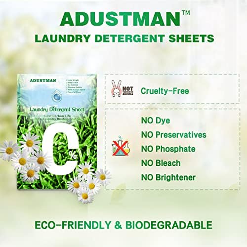 ADUSTMAN Liquidless Laundry Detergent Sheets 62 Loads Eco Friendly Hypoallergenic