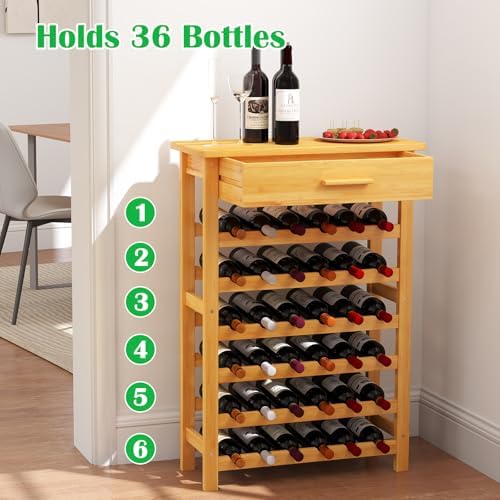 JSUN7 36 Bottle Bamboo Wine Rack - Space-Saving Display