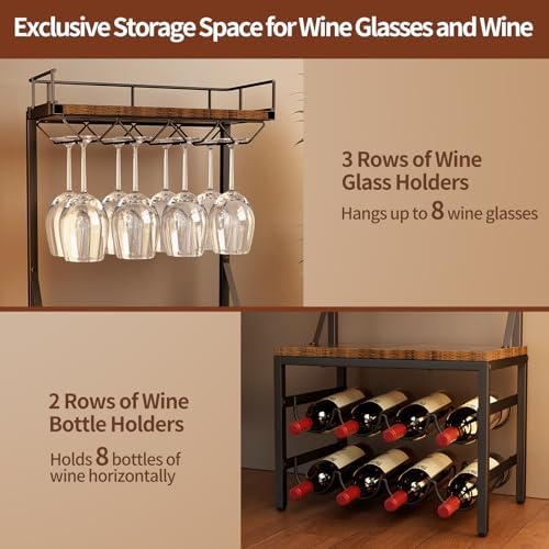 Nuovoware 3-Tier Liquor Cabinet with Wine Rack - Black Retro Brown