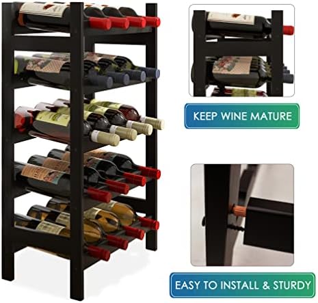 SMIBUY Bamboo Wine Rack 5-Tier 20-Bottle Storage Shelf Black