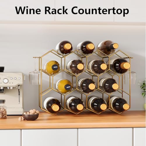 Urban Deco 14-Bottle Wine Rack - Gold Wire Inserts No Assembly Required