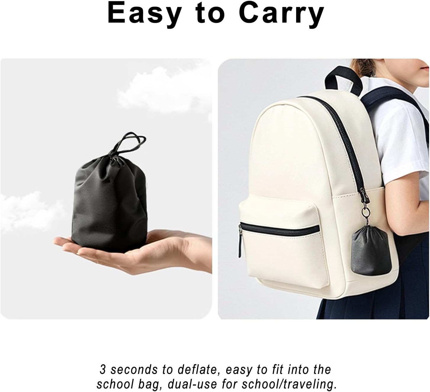 Inflatable Travel Pillow for Kids with Check Valve and Zipper