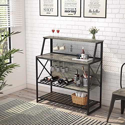 Bestier Freestanding Wine Rack Coffee Bar Table with Storage Gray