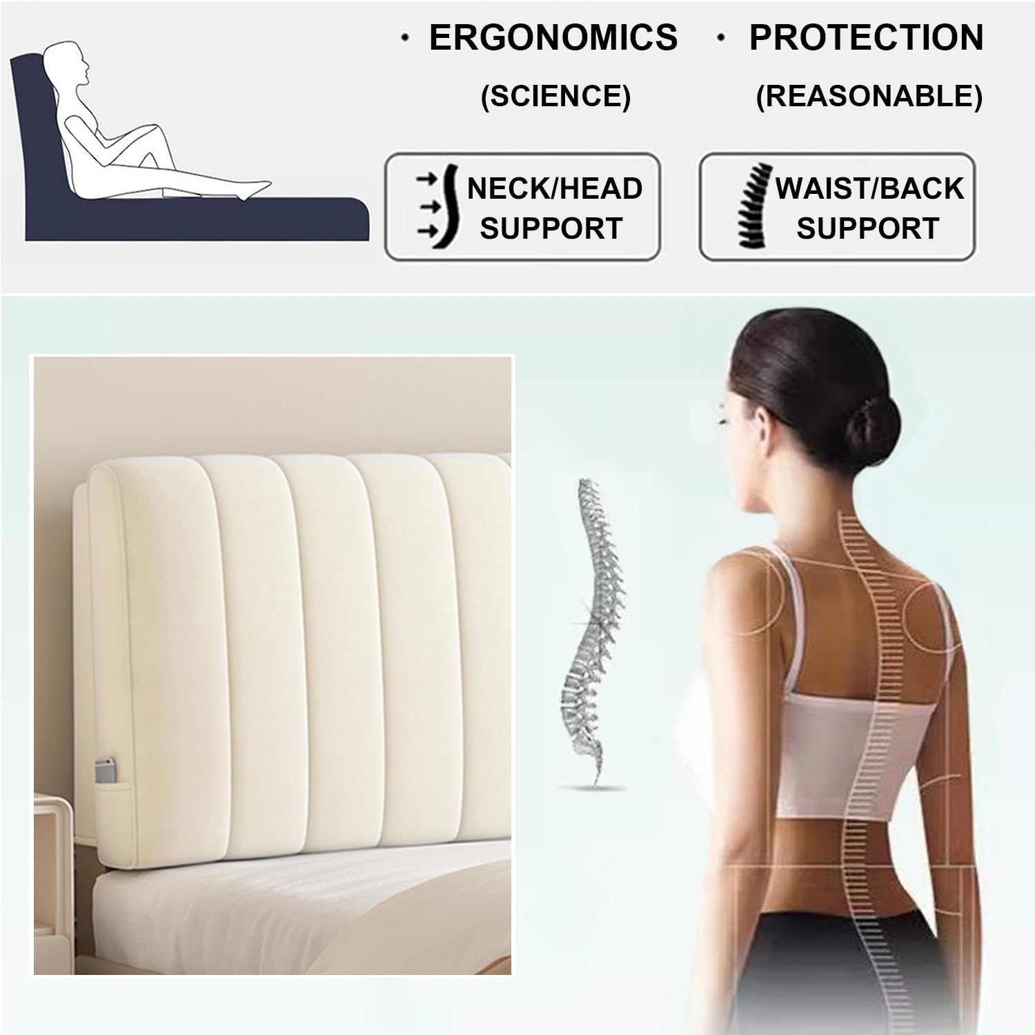 ZZYK Rectangle Upholstered Headboard Pillow for Bed