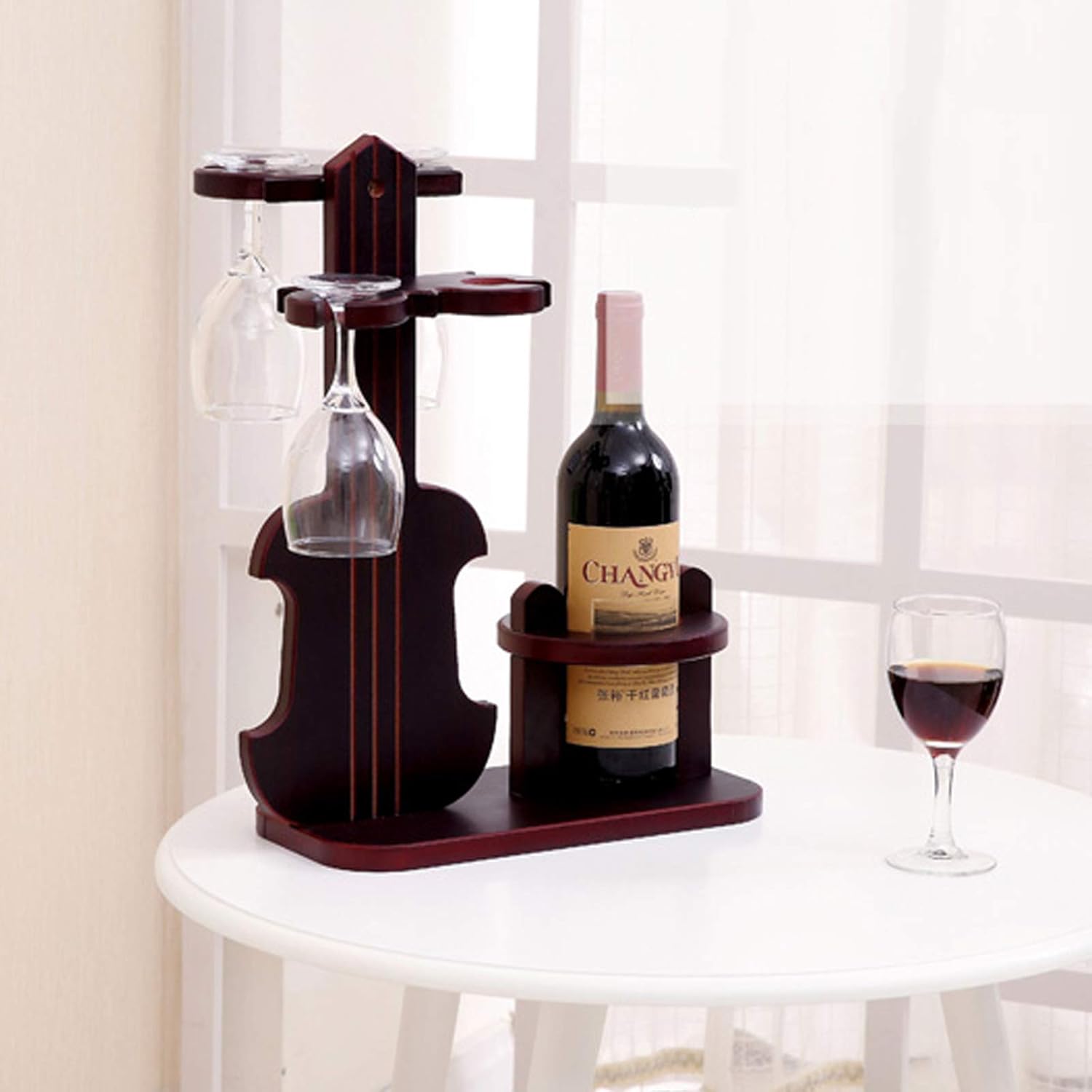 Aeumruch Countertop Wine Rack 1 Bottle 4 Glasses