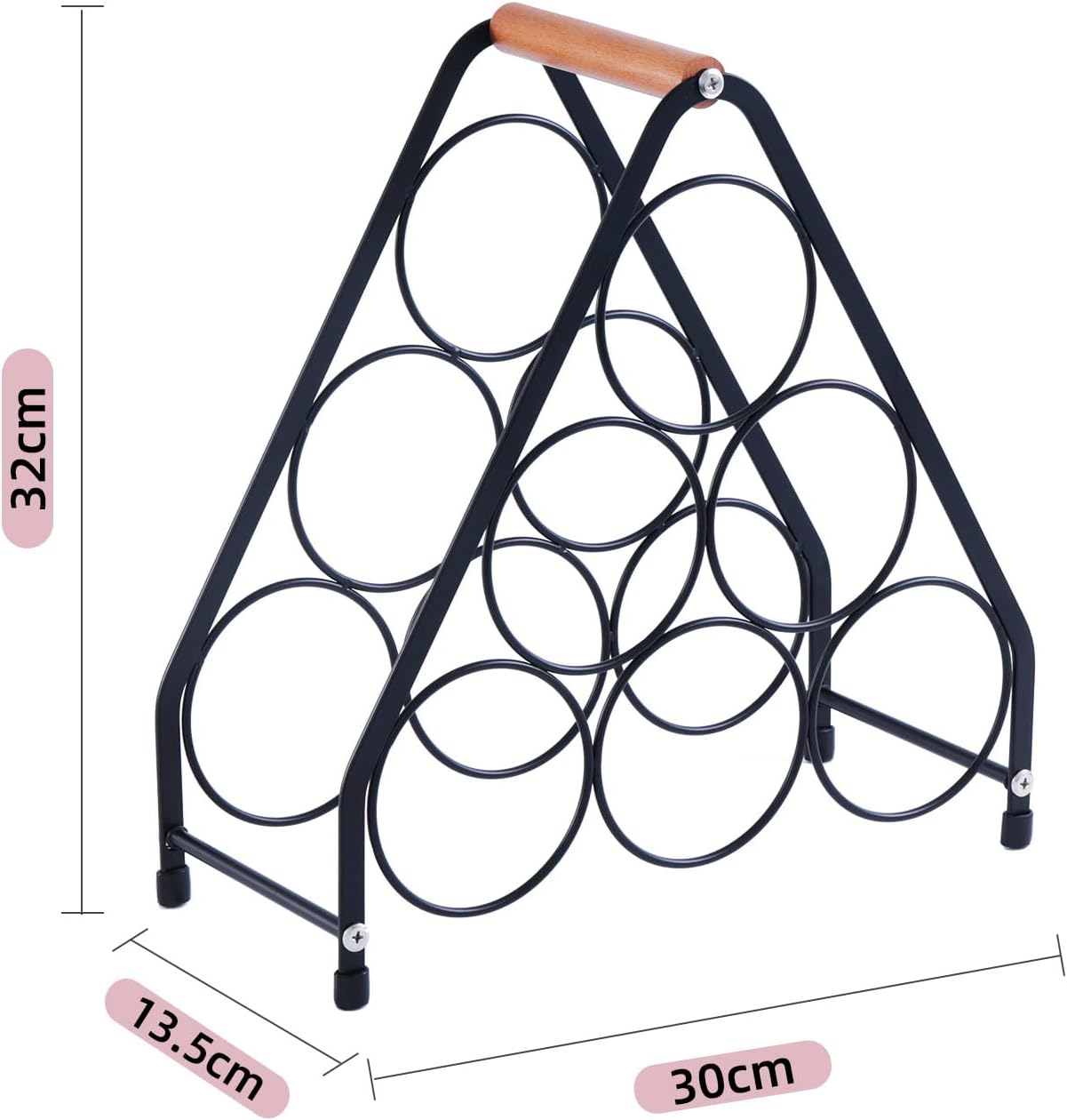 YimiBloss 6-Bottle Tabletop Wine Rack with Wooden Handle