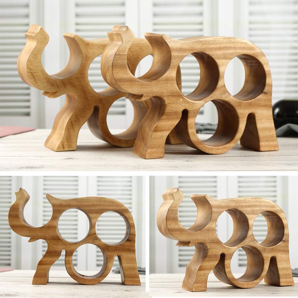 WAYUTO 4-Bottle Wooden Elephant Wine Rack Organizer Stand