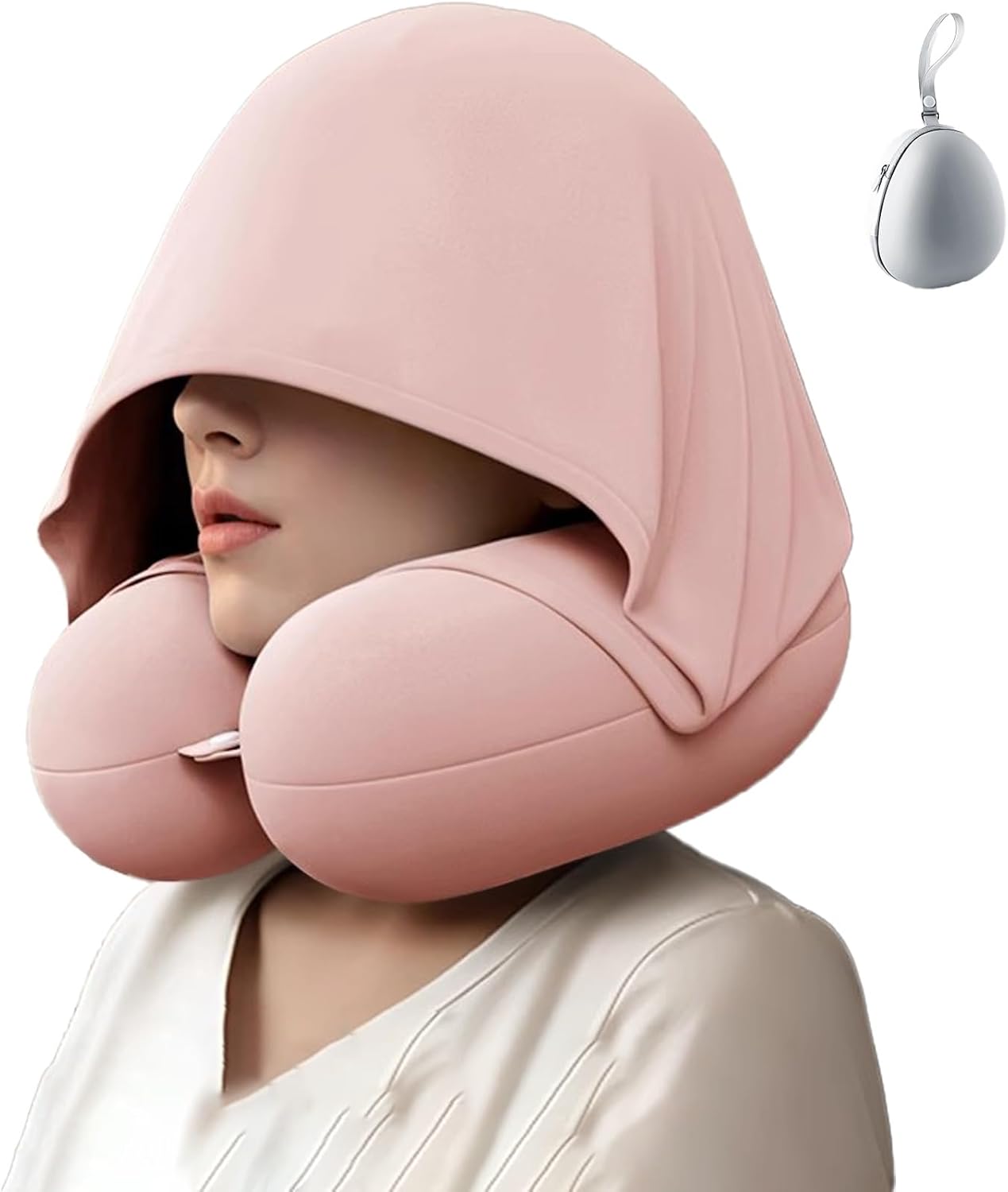 Neck Pillow with Shading Hood Breathable Fabric for Travel and Office