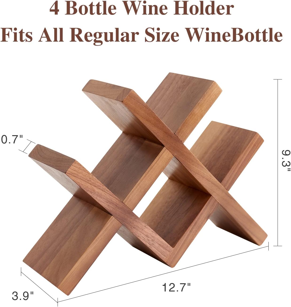 TREOAKWIS Solid Wood Wine Rack Organizer 4 Bottles