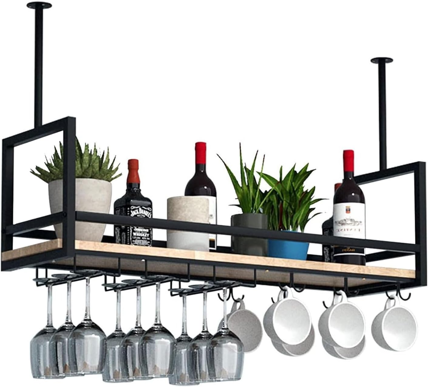 Ceiling Wine Glass Rack - Black Industrial Metal Holder