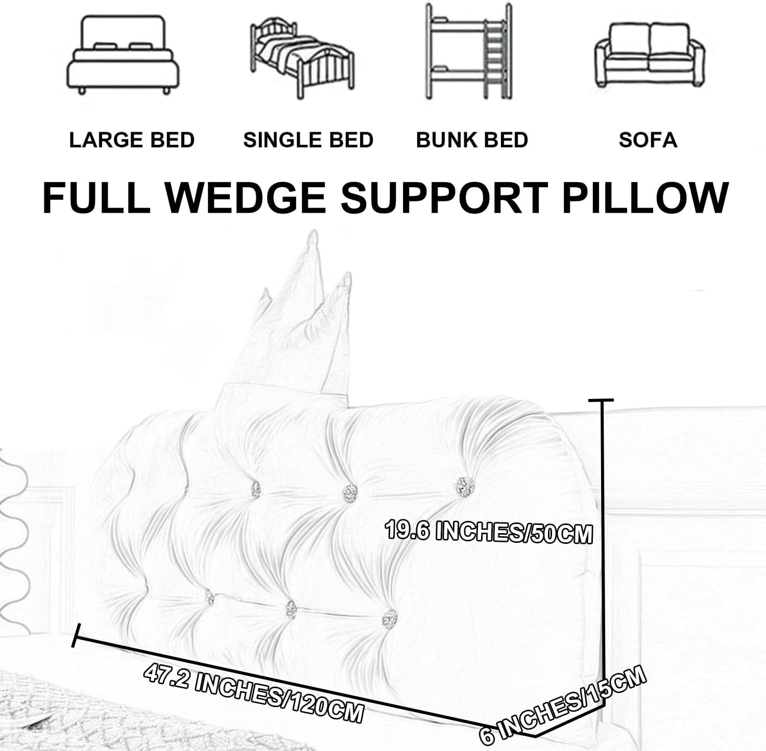 ZZYK Wedge Headboard Pillow with Removable Cover Blue 47 Inches