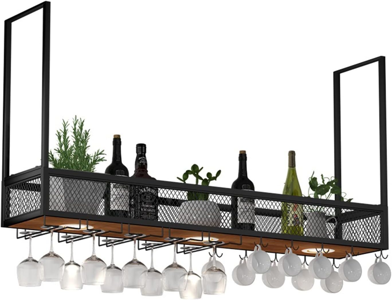 Wrought Iron Wine Rack Wall-Mounted Storage Rack for Kitchen Bar