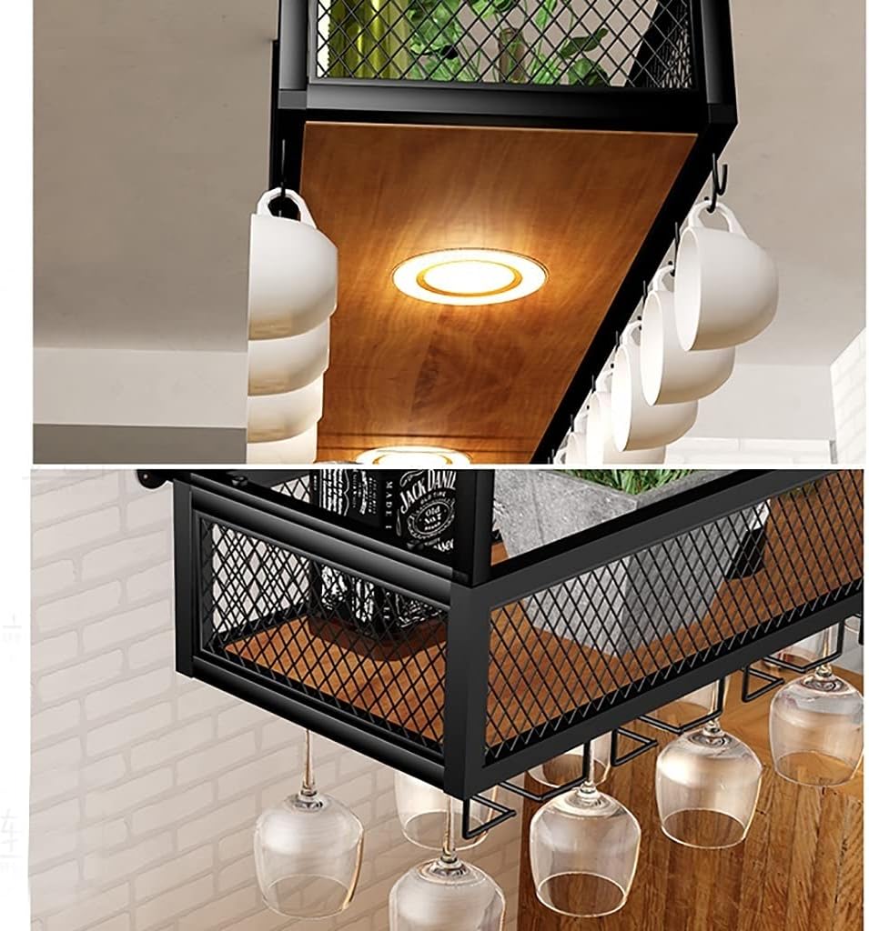 Suuim Wall-Mounted Wine Rack with Glass Holder and Lighting