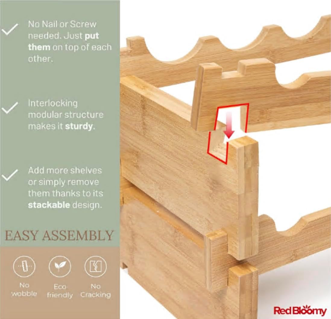 Red Bloomy Bamboo Stackable Wine Rack 72 Bottle
