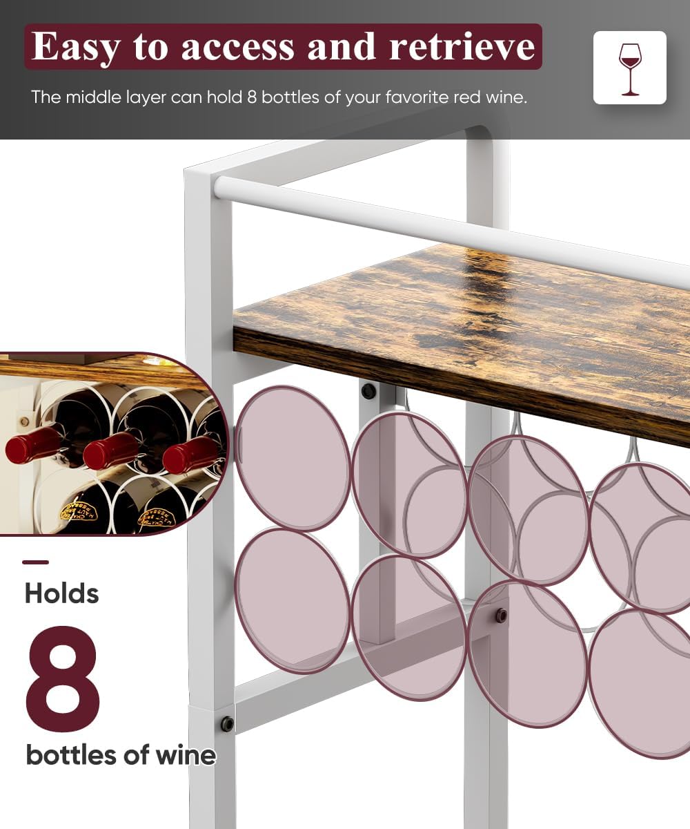 3-Tier Freestanding Wine Rack with Wood Top and Metal Frame