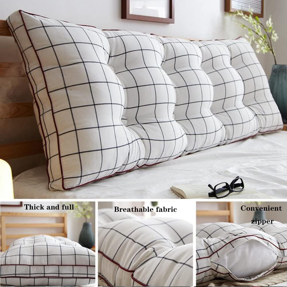 ZZYK Soft Plaid Reading Pillow with Headboard Support 1