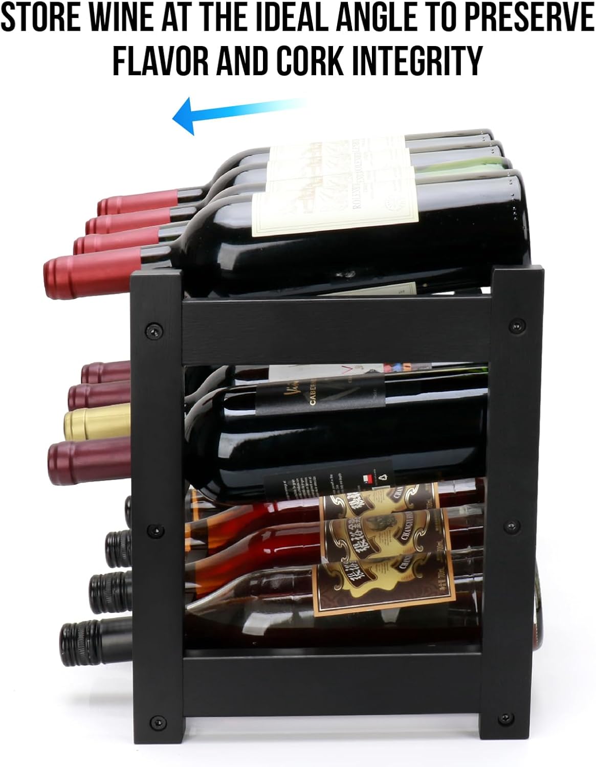 Thalomely 3-Tier Bamboo Wine Rack Black 12 Bottle Storage