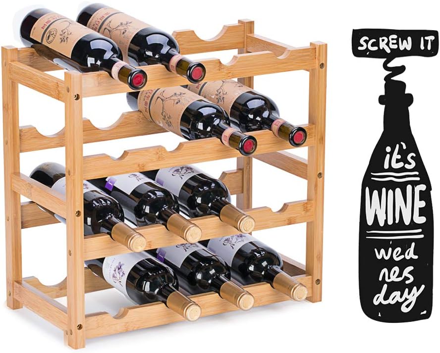 FOSTERSOURCE 4-Tier Bamboo Wine Rack 16-Bottle Holder
