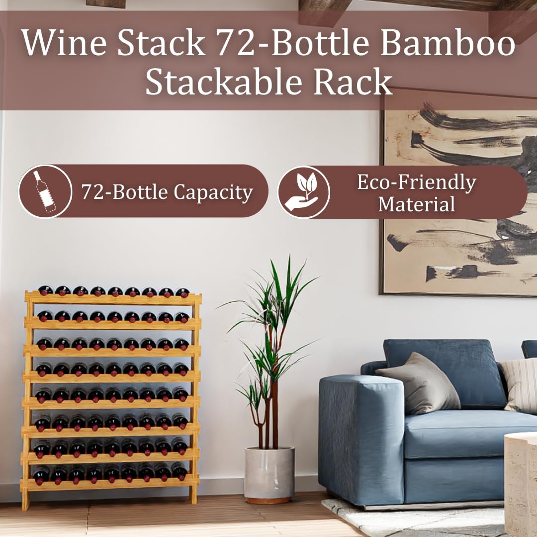Wine Stack 72 Bottle Bamboo Freestanding Wine Rack