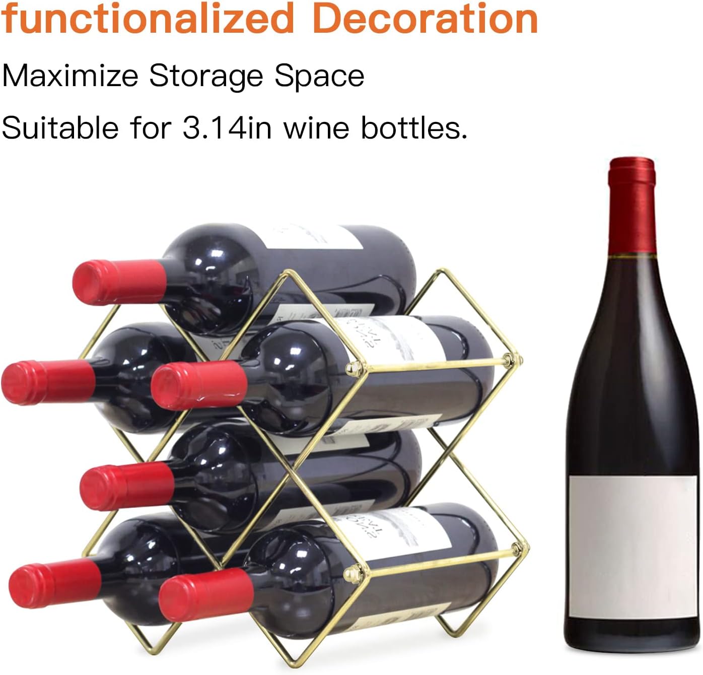 Yimerlen Tabletop Wine Rack 6 Bottle Capacity Gold Finish