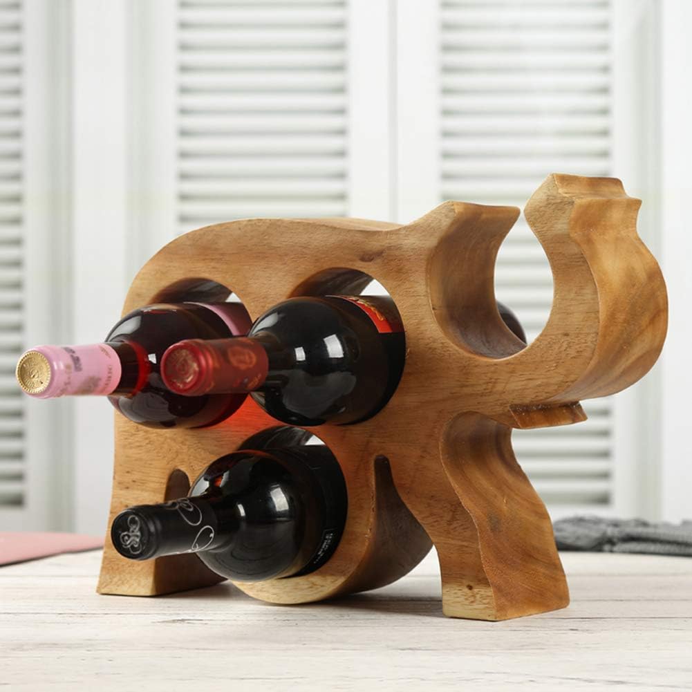 WAYUTO 4-Bottle Wooden Elephant Wine Rack Organizer Stand