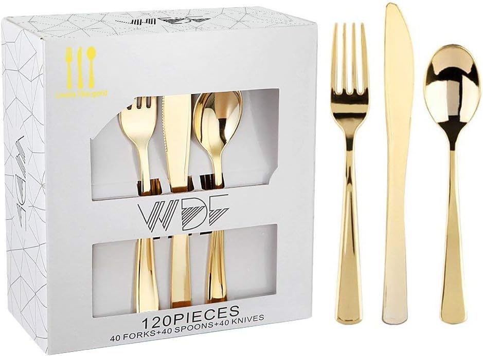 WDF 120 Pieces Gold Plastic Cutlery Set