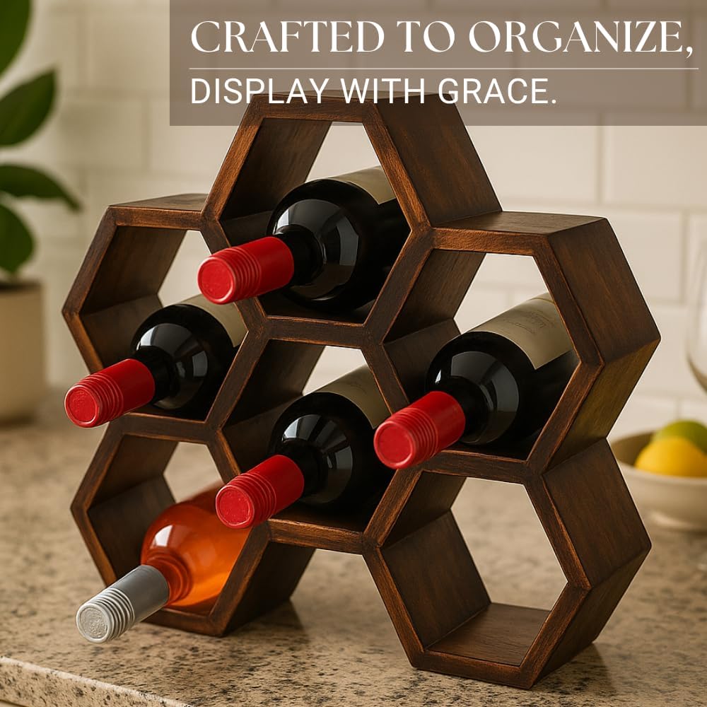 Handcrafted Acacia Wood Wine Rack with Honeycomb Design 1