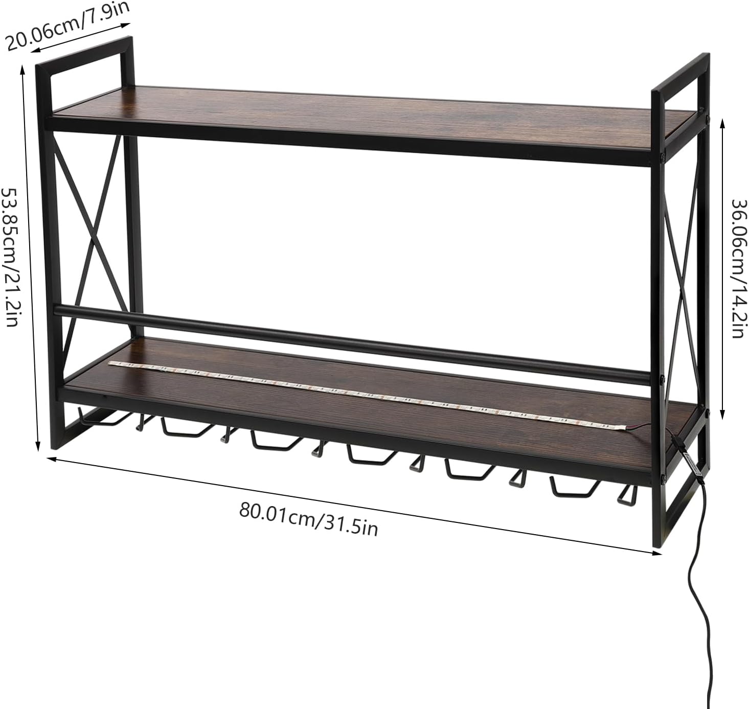 Gagalayong Wall Mounted Wine Rack with LED Light and 6 Glass Holders