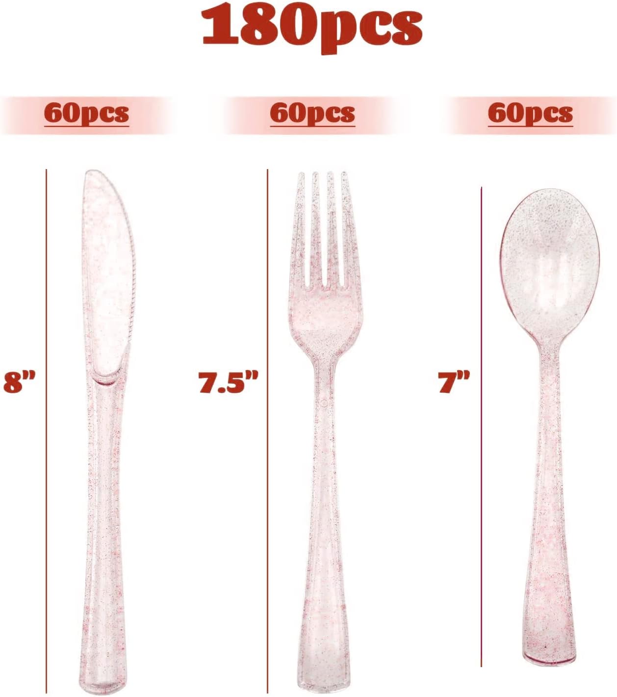 180PCS Rose Gold Glitter Cutlery Set for Valentines Day
