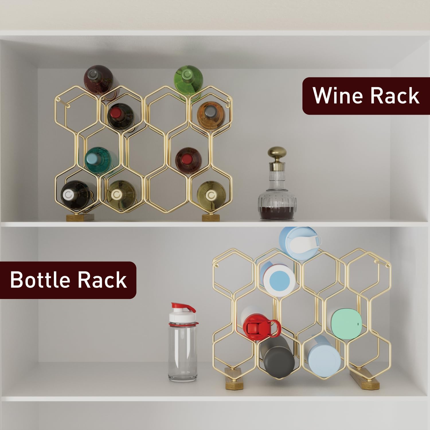 Buruis 14-Bottle Tabletop Wine Rack with Gold Base