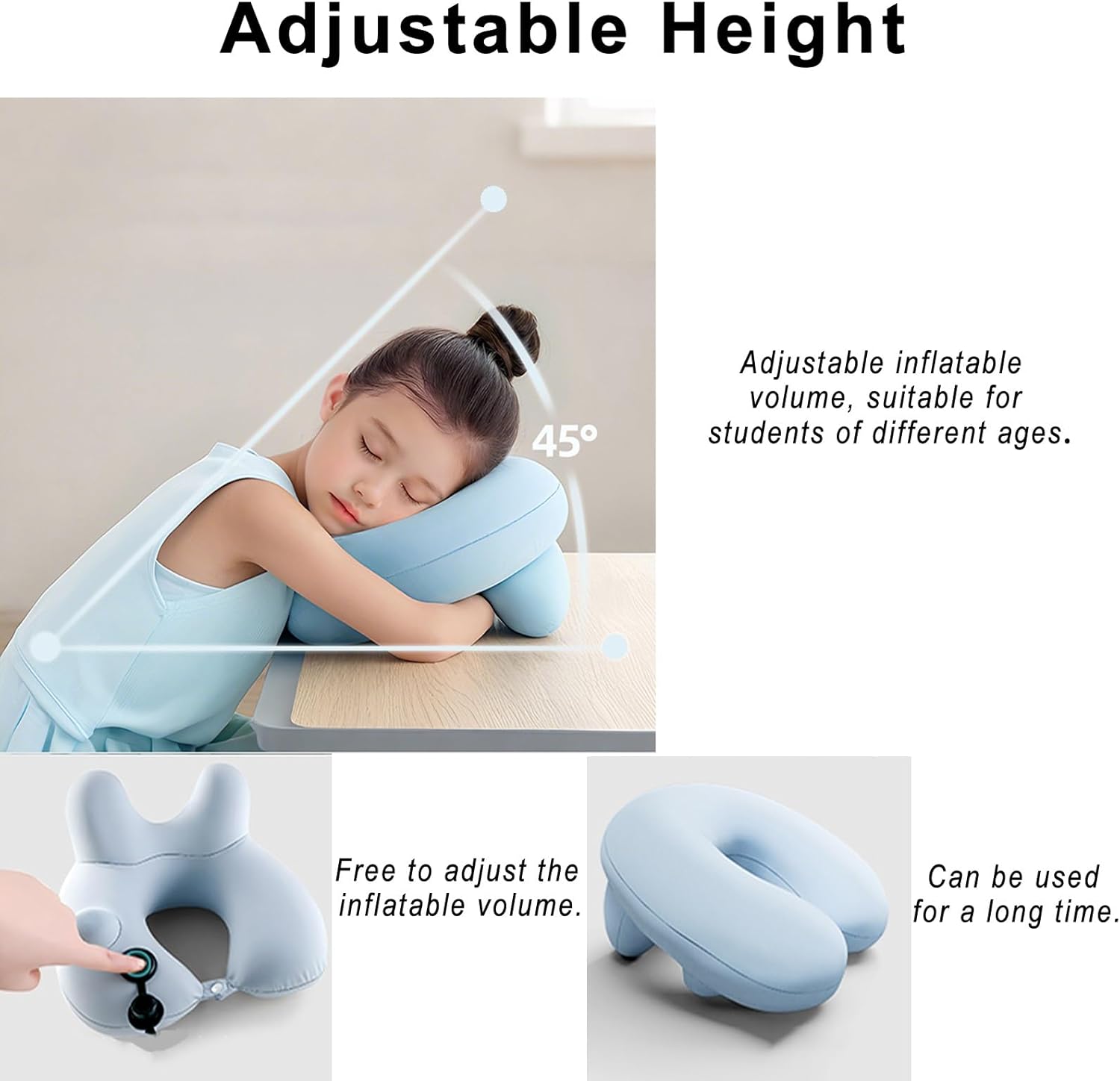 Inflatable Travel Pillow for Kids with Check Valve and Zipper