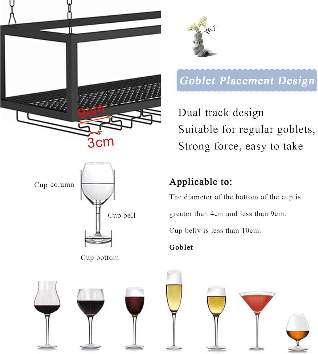 KOHARA Hanging Wine Glass Rack - Wall-Mounted Wine Shelf for Kitchen Bar