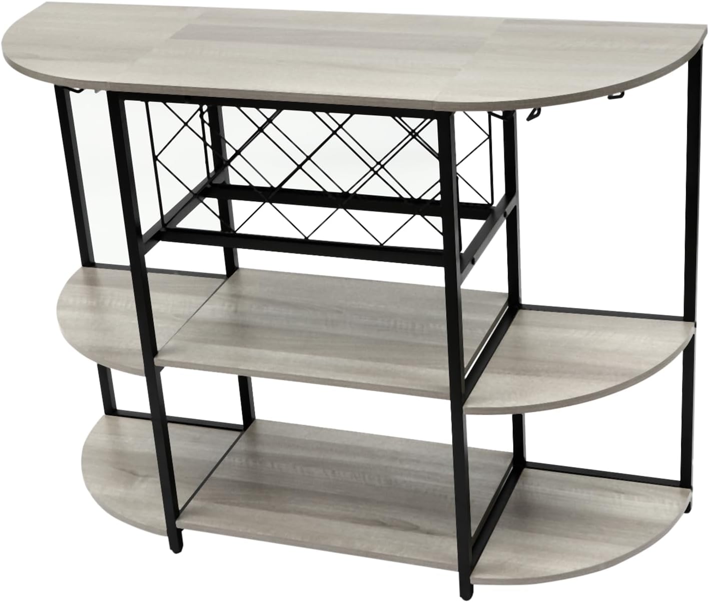 3-Tier Freestanding Wine Rack Table with Storage and Glass Holders Grey