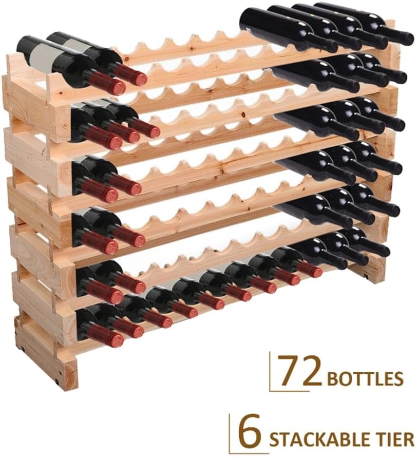 6 Tier Pine Wood Wine Rack 72 Bottles Storage Organizer