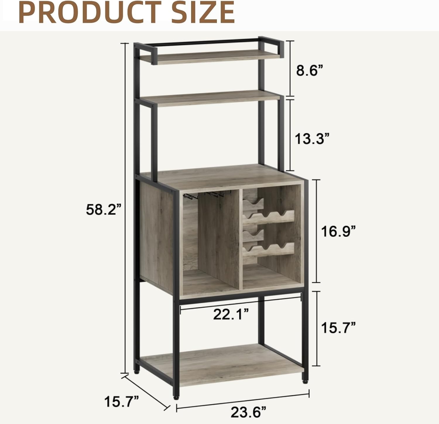 Gyabnw Tall Liquor Cabinet with 5-Tier Storage and Glass Holders