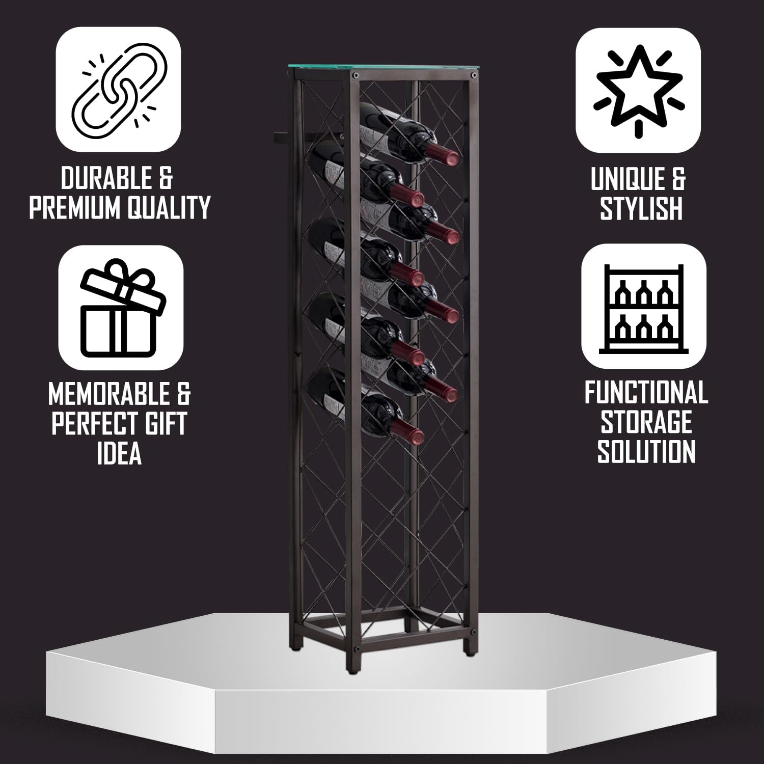 Kings Brand Narenda Freestanding Wine Rack - Pewter 13 Bottles