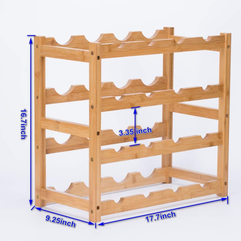FOSTERSOURCE 4-Tier Bamboo Wine Rack 16-Bottle Holder