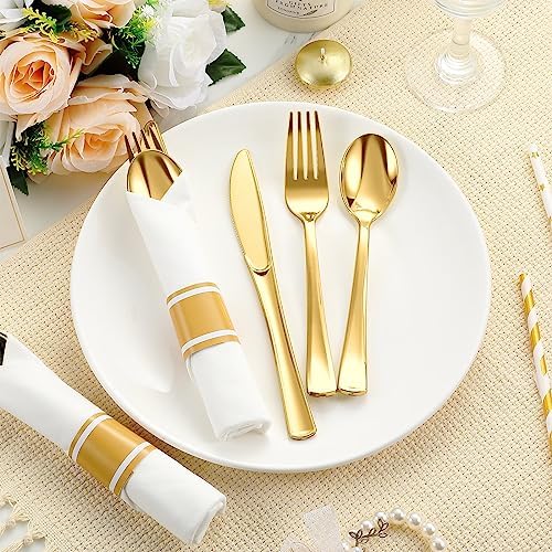 Mifoci 200 Pack Gold Plastic Cutlery Set