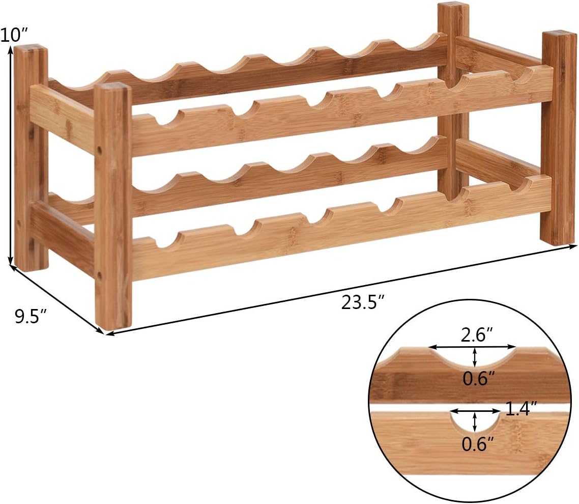 LDAILY 12-Bottle Bamboo Wine Rack 2-Tier Freestanding